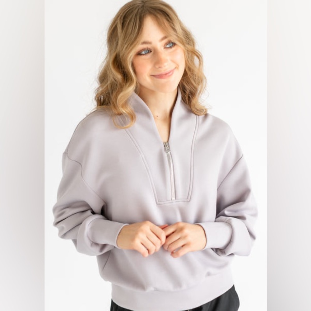 Varley Davidson Double Soft Gray Quarter-Zip Sweatshirt Size XS - Picture 1 of 7